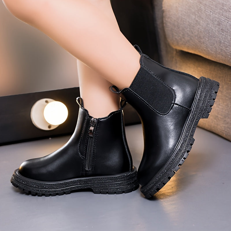 Vintage-robuste Stiefeletten mit Reißverschluss für Mädchen – Eisblau