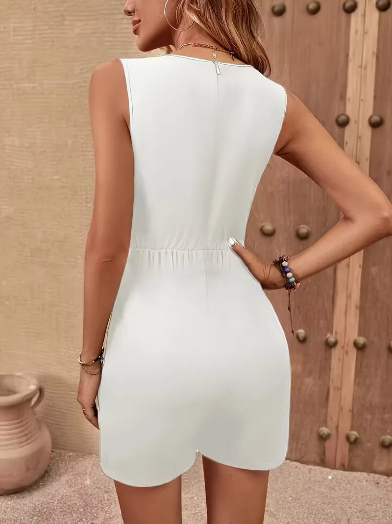 Jumpsuit with V-neck and chain belt