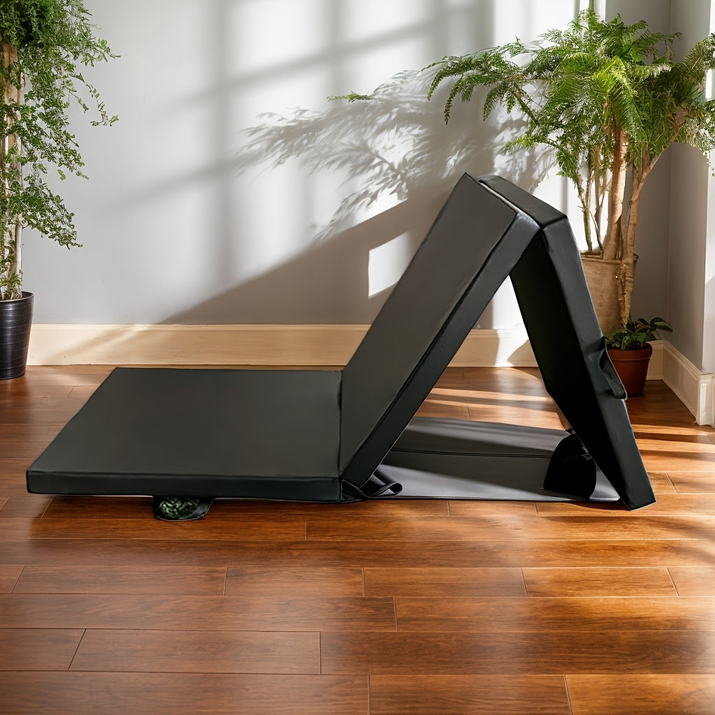 Esterilla de yoga portátil plegable en tres partes, con acolchado grueso, superficie antideslizante de PU y asa