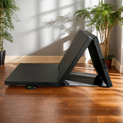 Esterilla de yoga portátil plegable en tres partes, con acolchado grueso, superficie antideslizante de PU y asa