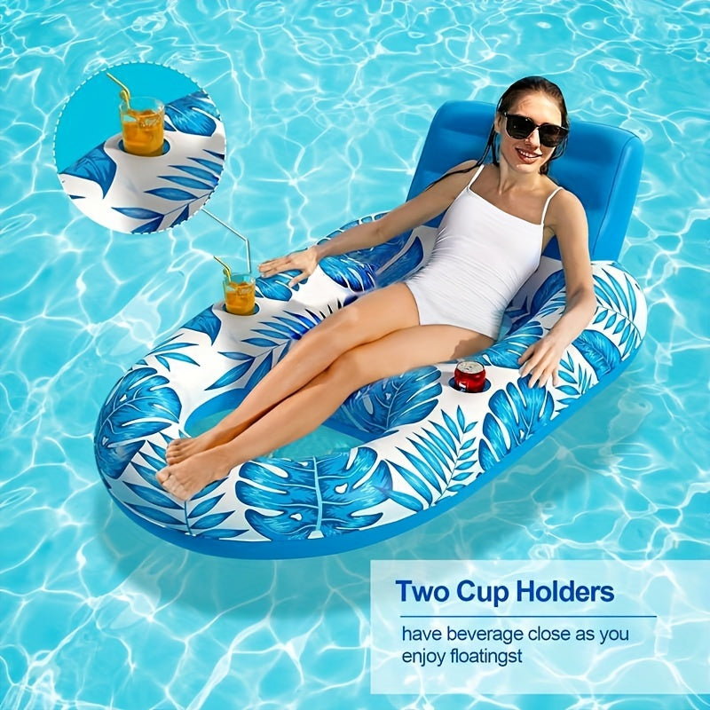 Inflatable Pool Lounge with Backrest and Cup Holders for Relaxing Floats