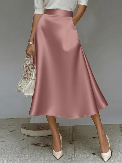 Jupe midi en satin à taille haute