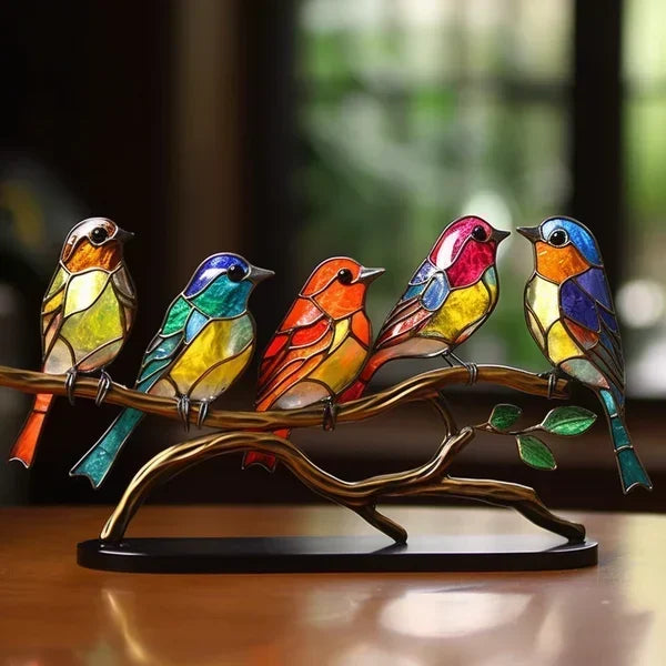 Moderne Vogeldekoration aus Acryl mit farbigem Glasdesign – künstlerisches Ornament