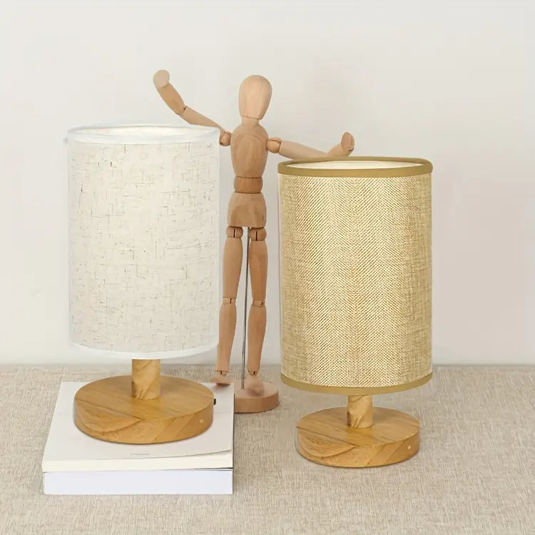 Minimalist Table Lamp with Wooden Base and Fabric Shade for Ambient Light