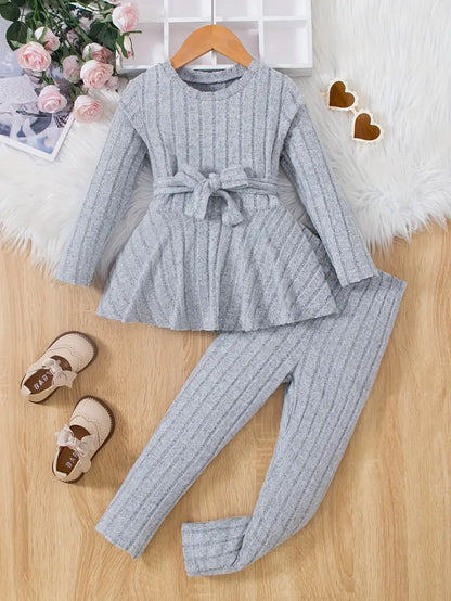 Girls' Kids 2-Piece Casual Round Neck Long Sleeve Top with Bow & Trousers - Ember
