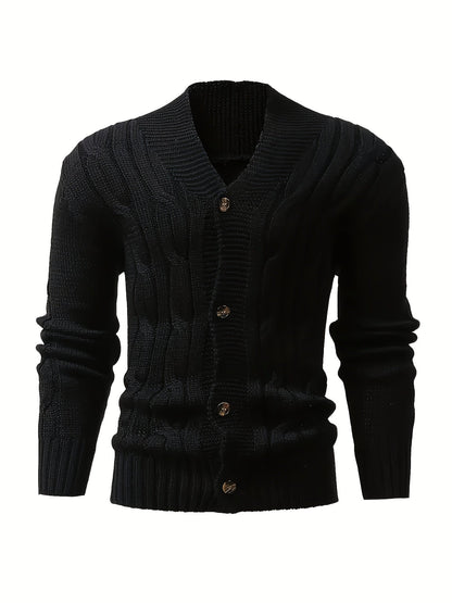 Men's Cable Knit Cardigan with V-Neck – Comfortable and Versatile