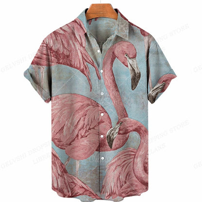 Nico - 3D Flamingo Printed Hawaiian Shirt for Men