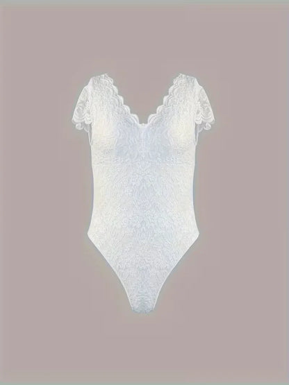 Lace bodysuit with V-neck