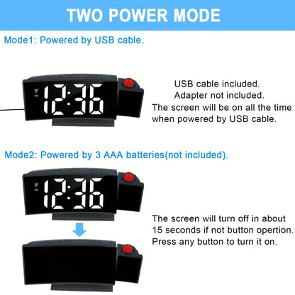Digital Projection Alarm Clock – LED Display with Snooze Function and Adjustable Brightness