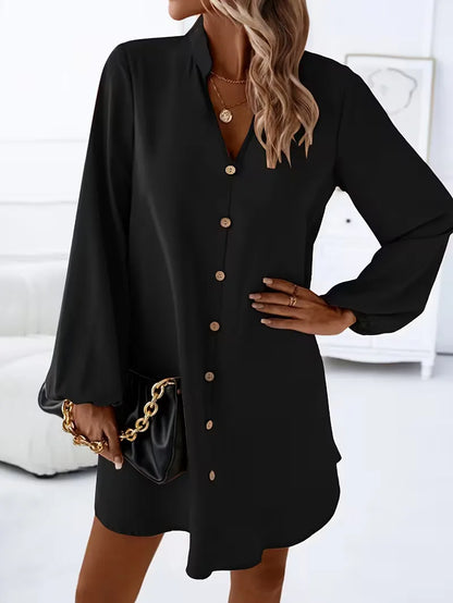 Robe chemise avec col en V et manches longues