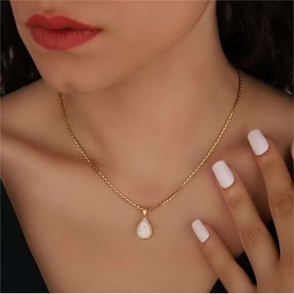 18K Opal Drop Pendant Necklace