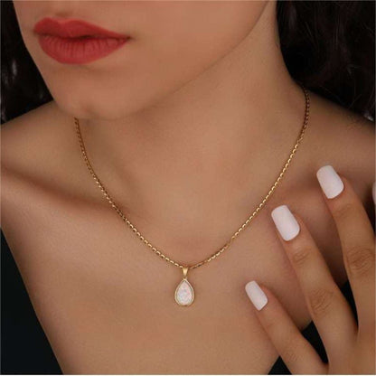 18K Opal Drop Pendant Necklace