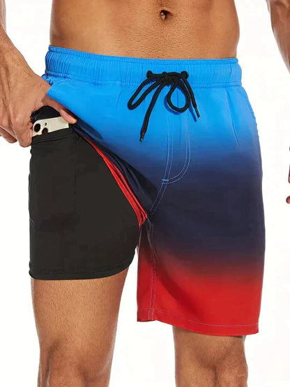 Pantaloncini da bagno da uomo in tessuto ad asciugatura rapida con fodera contenitiva
