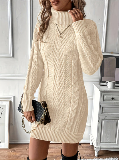 Chic Col Mini Sweater Dress for Women with Cable Pattern