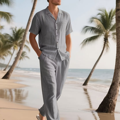 Completo casual da uomo in lino – Comodo e leggero, con pantaloni lunghi e maniche corte