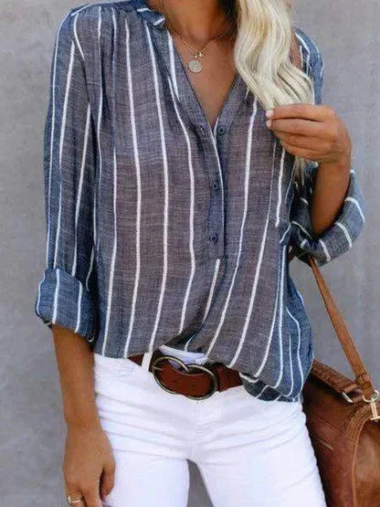 Trendy Striped Blouse for Women with Button Closure and Long Sleeves