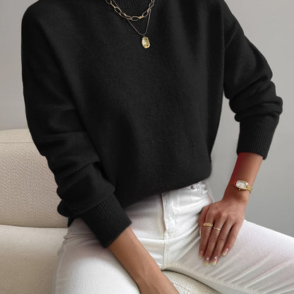 Ladies' Knitted High Neck Jumper with Long Sleeves for Autumn Winter