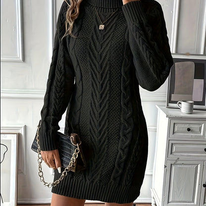 Chic Col Mini Sweater Dress for Women with Cable Pattern