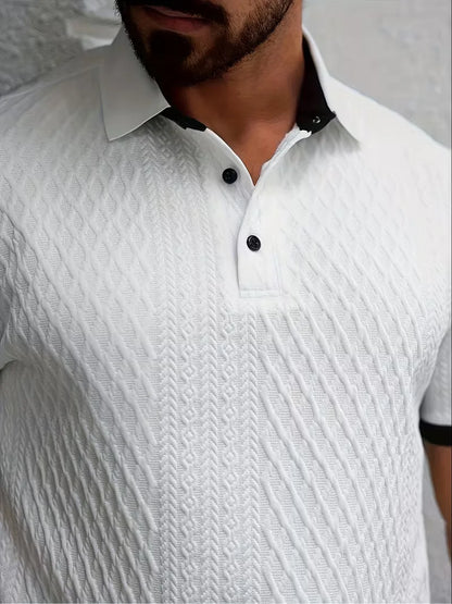 Polo with V-neck and jacquard pattern