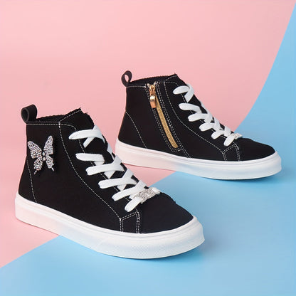 High canvas sneakers for girls with butterfly bow & silver buckle - Liane