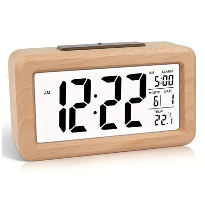 Wooden Digital Alarm Clock – LED Display with Temperature and Date