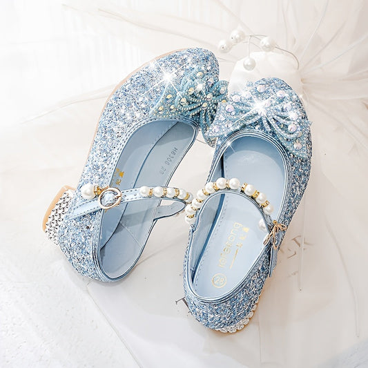 Elegante, mit Pailletten und Perlen verzierte, rutschfeste Schleifen-Schuhe für Mädchen – Emmy