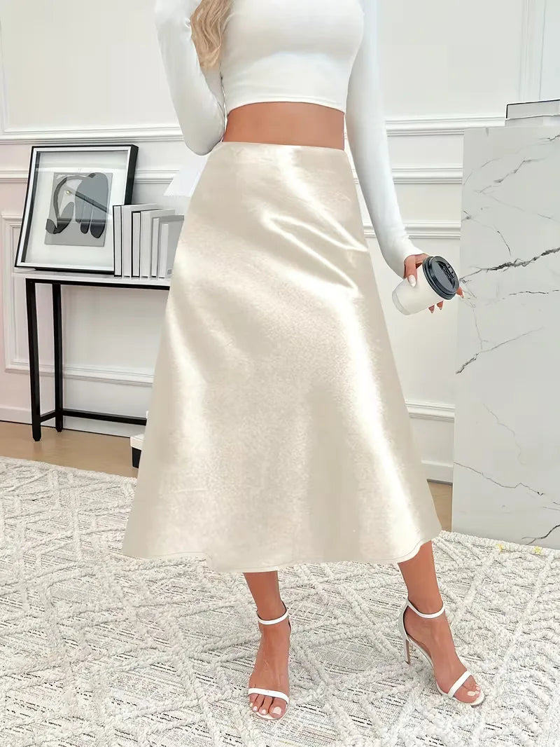 Jupe midi en satin à taille haute