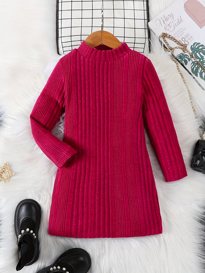 Girls' Long Casual Knitted Thermal Jumper with Round Neck for Winter - Jennida