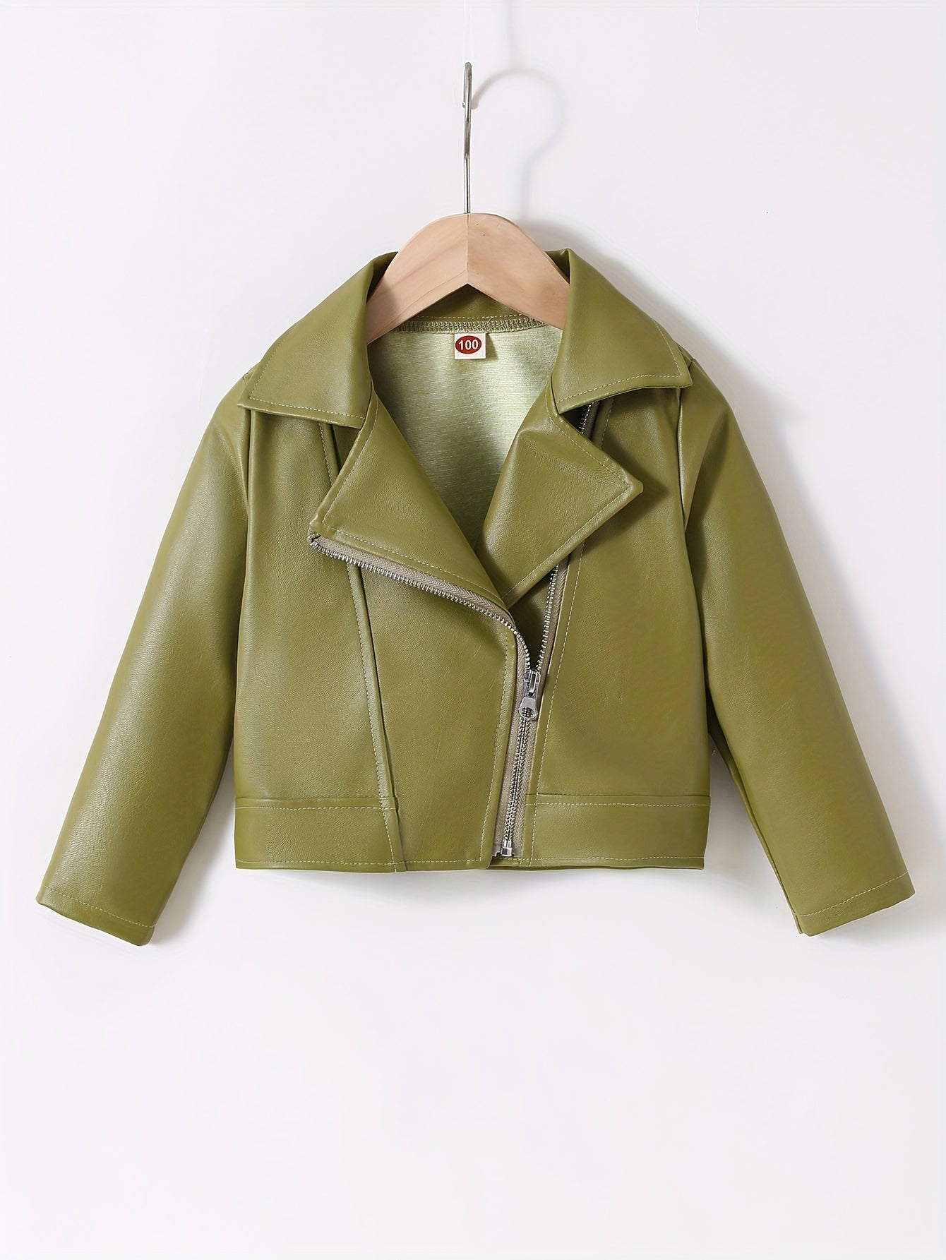 PU Leather Reversed Collar Asymmetrical Zip Jacket for Spring and Autumn - Zaira