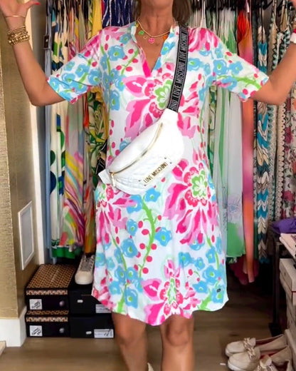 Dress with short sleeves and floral print - Rosalie