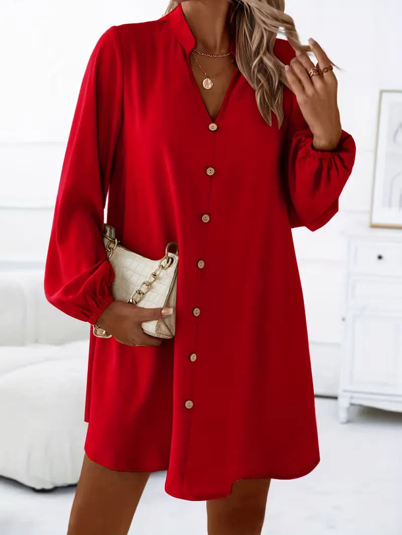 Robe chemise avec col en V et manches longues