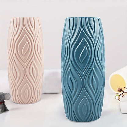 Decorative Plastic Vase with Geometric Relief – Modern and Unbreakable
