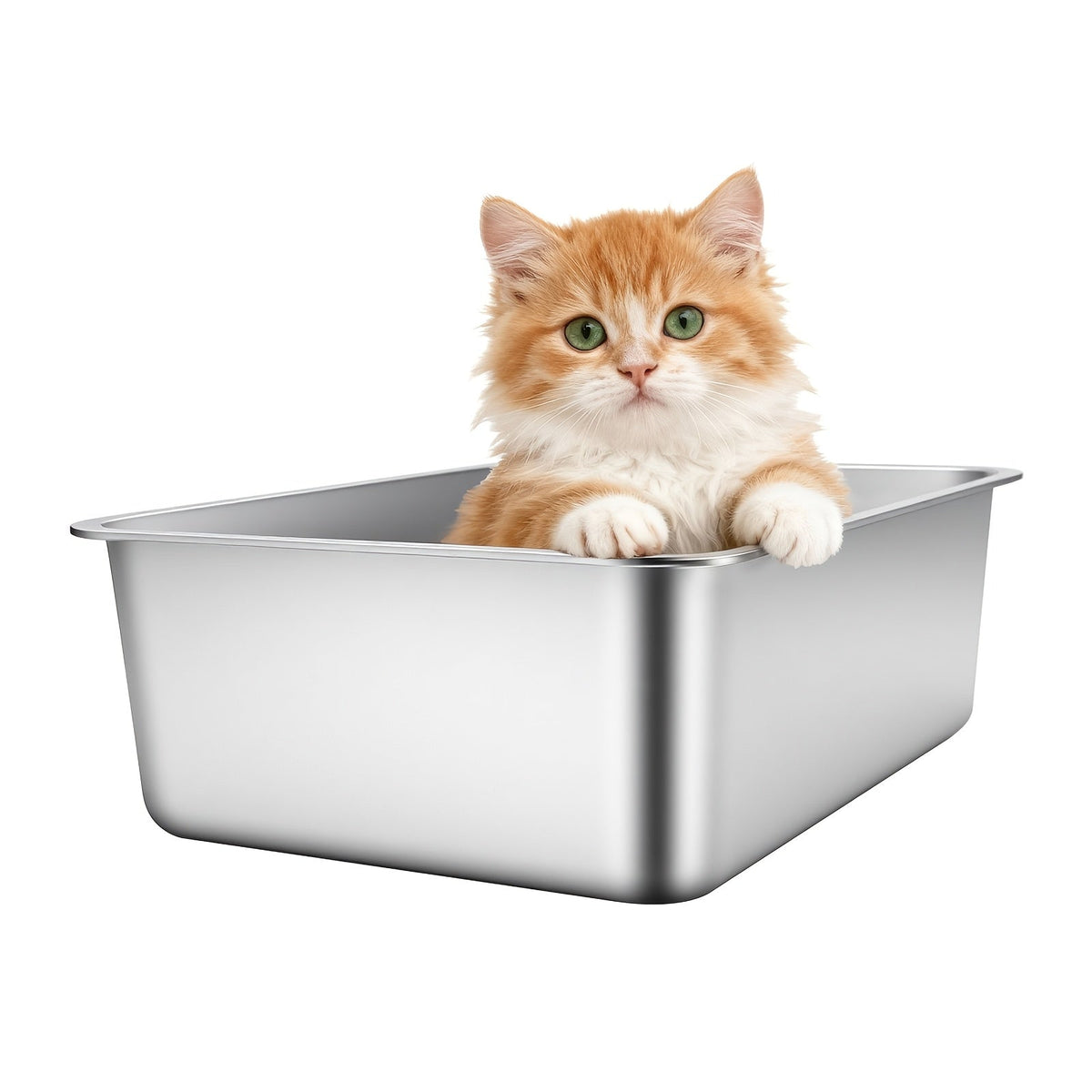 Extra Large Stainless Steel Cat Litter Tray with Low Entry – Durable and Hygienic Design