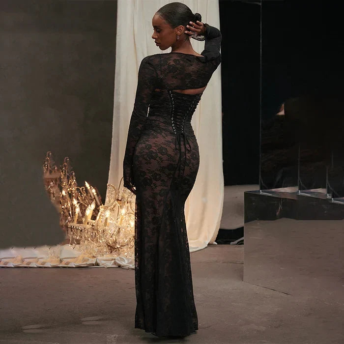Maxi Dress with Cord and Lace - Ariella