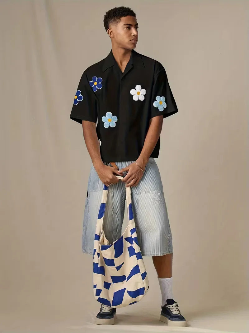 Chemise à manches courtes avec fleurs