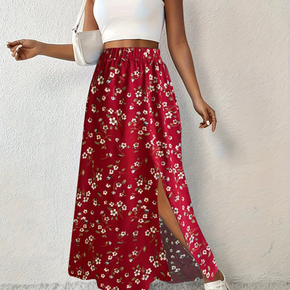 Eleganter Sommer-Maxirock für Damen mit Blumenmuster und luftigem Schlitz