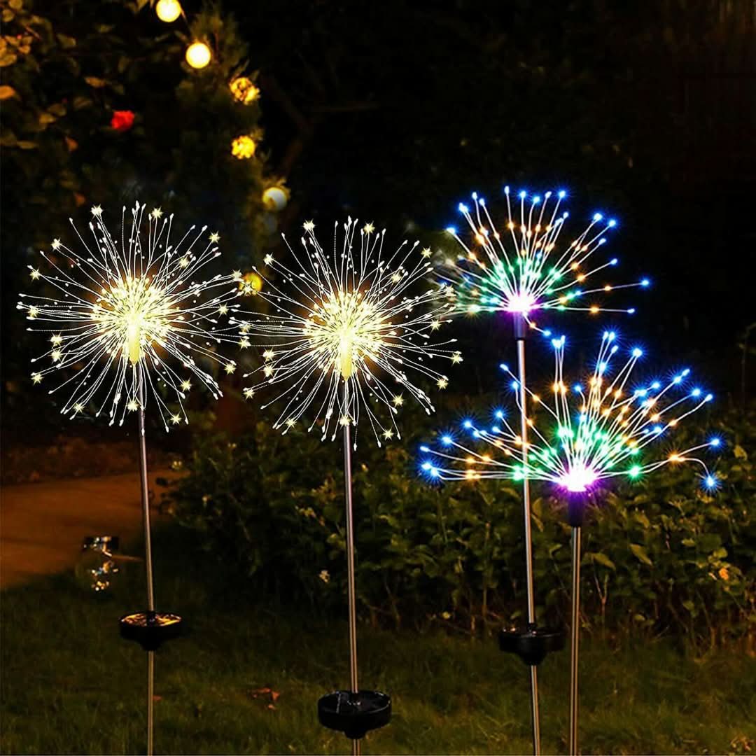 Luces solares LED de jardín con efecto de fuegos artificiales