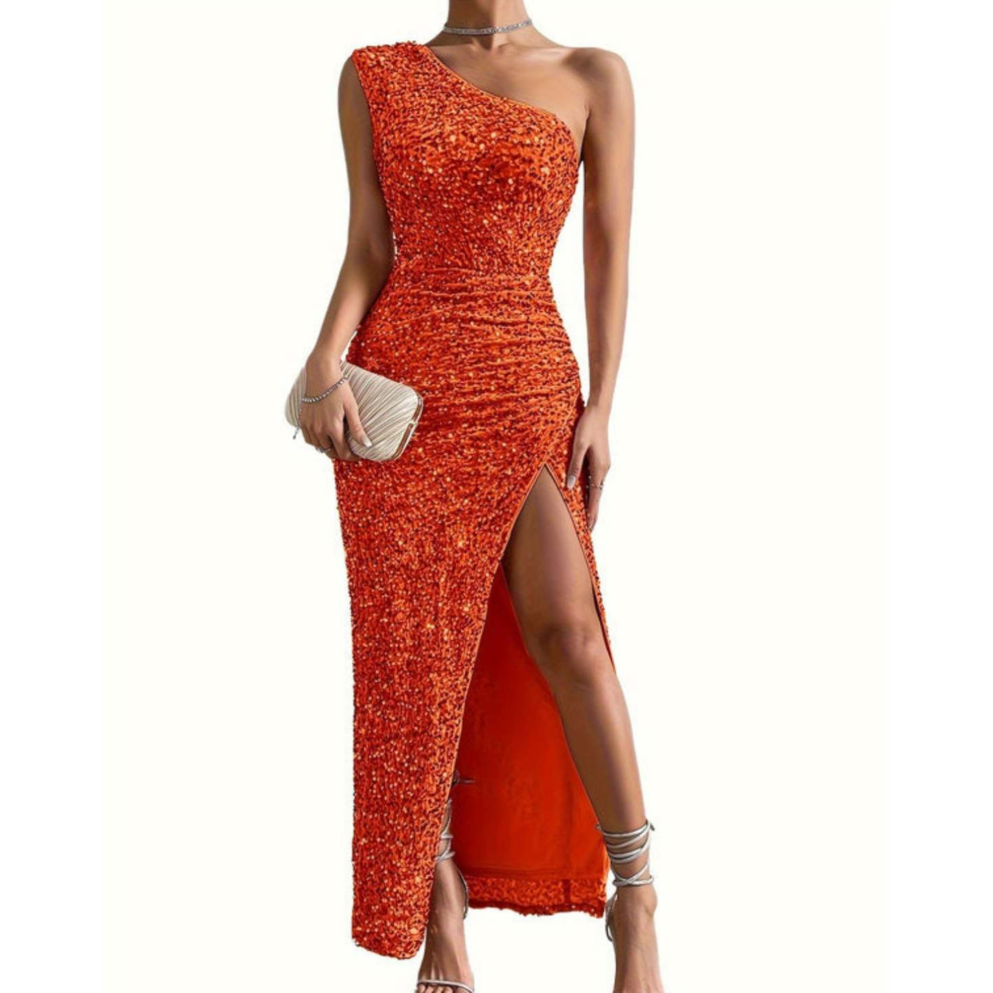 Fleur | Bodycon glitter shoulder dress with split