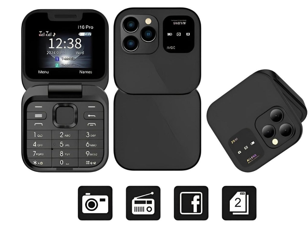 Foldable dual-SIM phone with HD camera and FM radio
