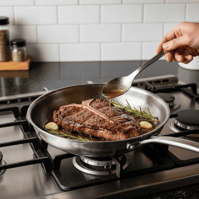 Stainless Steel Frying Pan without Coating – Suitable for Induction