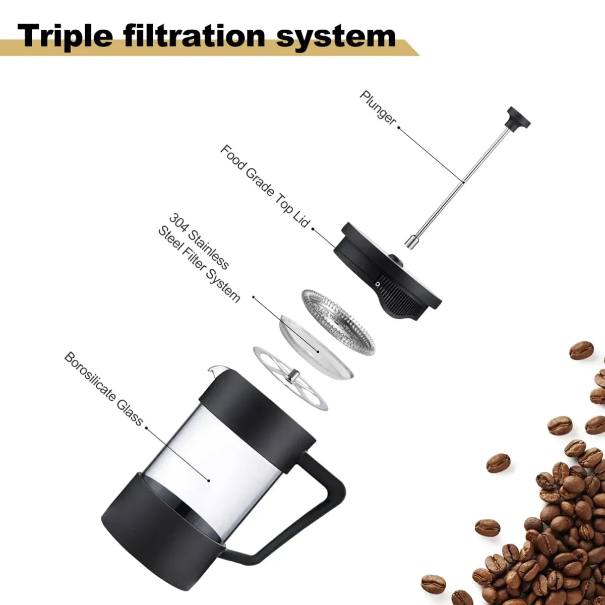 Cafeteira de êmbolo - vidro borossilicato - sabor perfeito - design duradouro