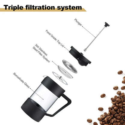 Cafeteira de êmbolo - vidro borossilicato - sabor perfeito - design duradouro