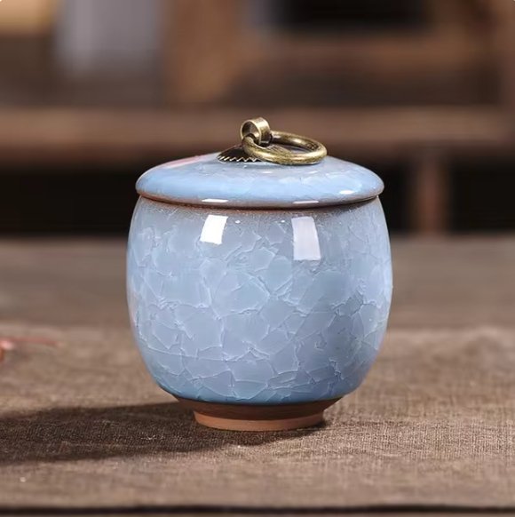 Urna funeraria in ceramica per animali domestici, con smalto craquelé, per conservare le ceneri in casa