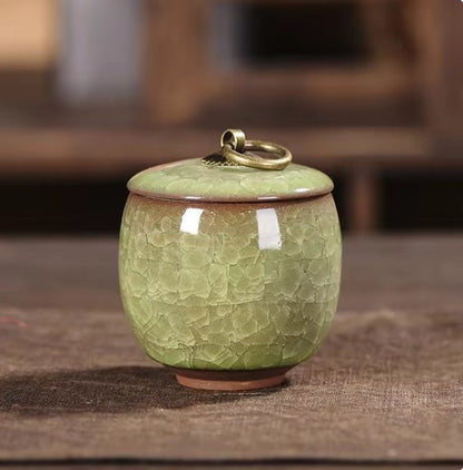 Urna funeraria in ceramica per animali domestici, con smalto craquelé, per conservare le ceneri in casa