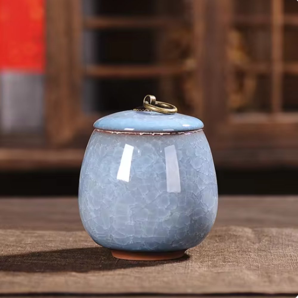 Urna funeraria in ceramica per animali domestici, con smalto craquelé, per conservare le ceneri in casa