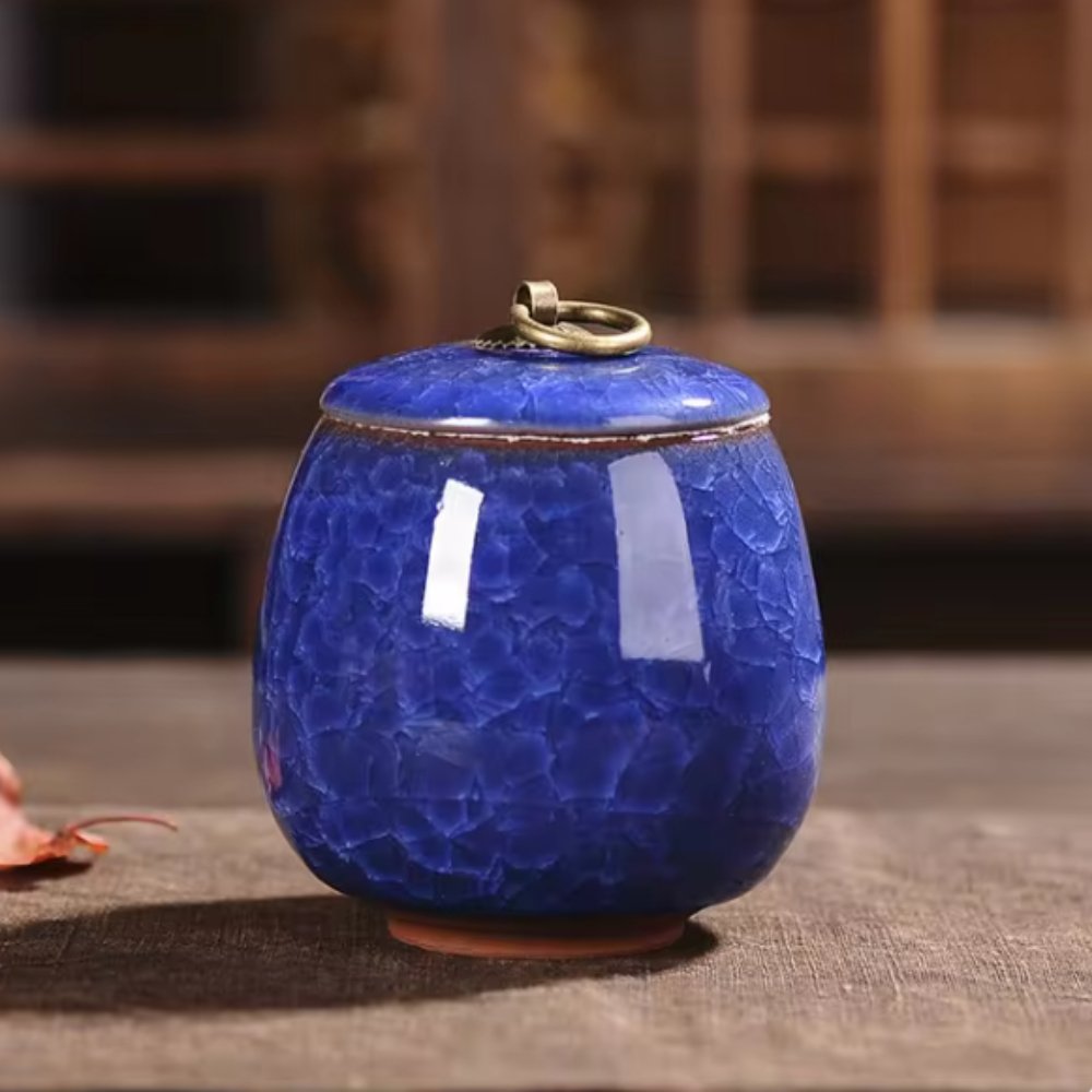 Urna funeraria in ceramica per animali domestici, con smalto craquelé, per conservare le ceneri in casa