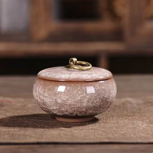 Urna funeraria in ceramica per animali domestici, con smalto craquelé, per conservare le ceneri in casa
