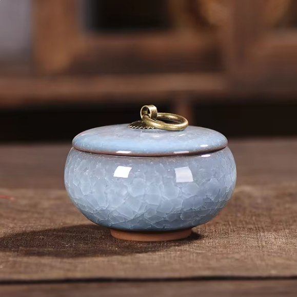 Urna funeraria in ceramica per animali domestici, con smalto craquelé, per conservare le ceneri in casa