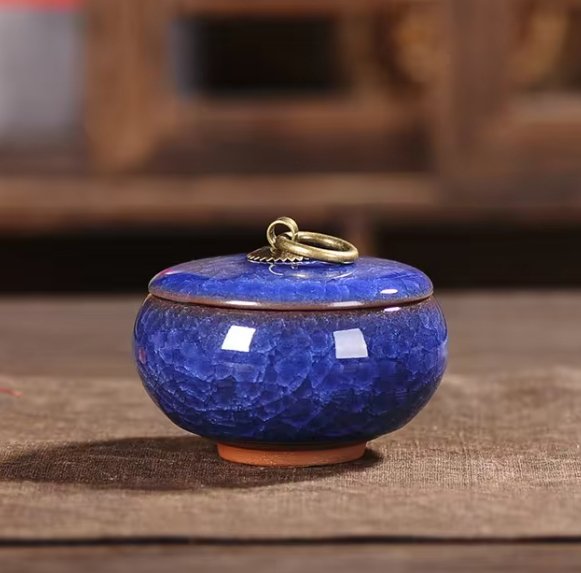 Urna funeraria in ceramica per animali domestici, con smalto craquelé, per conservare le ceneri in casa