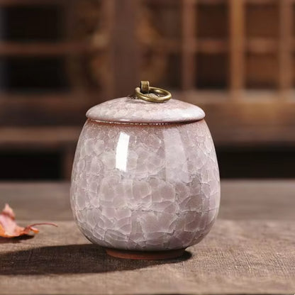 Urna funeraria in ceramica per animali domestici, con smalto craquelé, per conservare le ceneri in casa